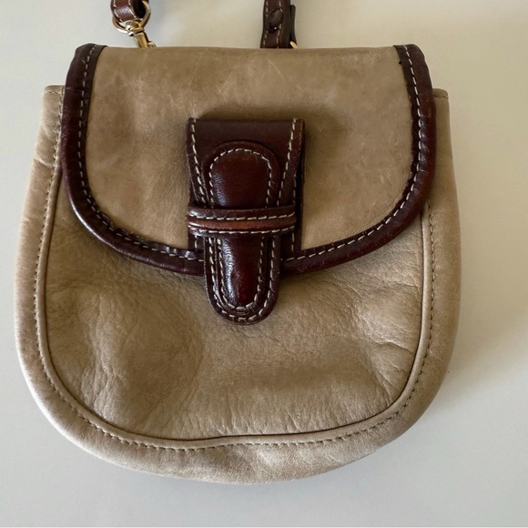 Tignanello Mini Crossbody Leather Purse Bag Handbag Classic Beige Brown - Picture 3 of 11